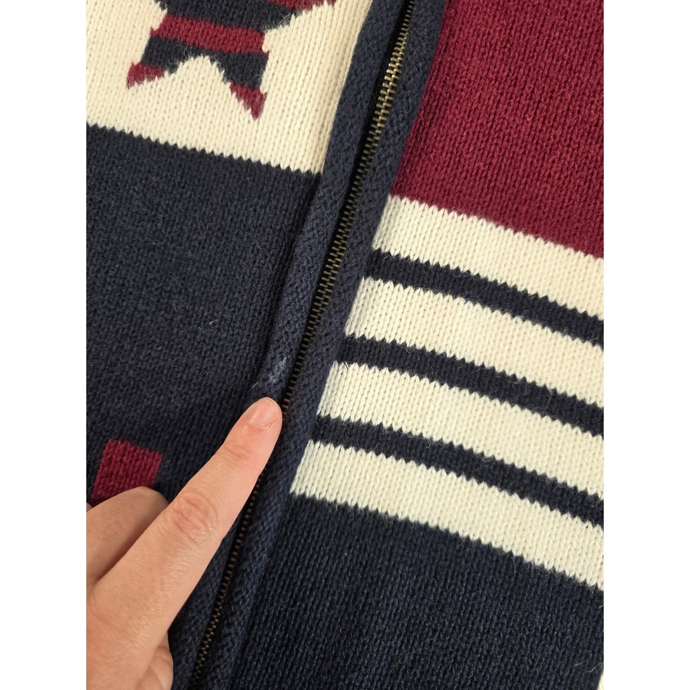 Y2K Christopher & Banks Zip Knit Cardigan Womens M USA Americana Patchwork Star - Picture 11 of 14